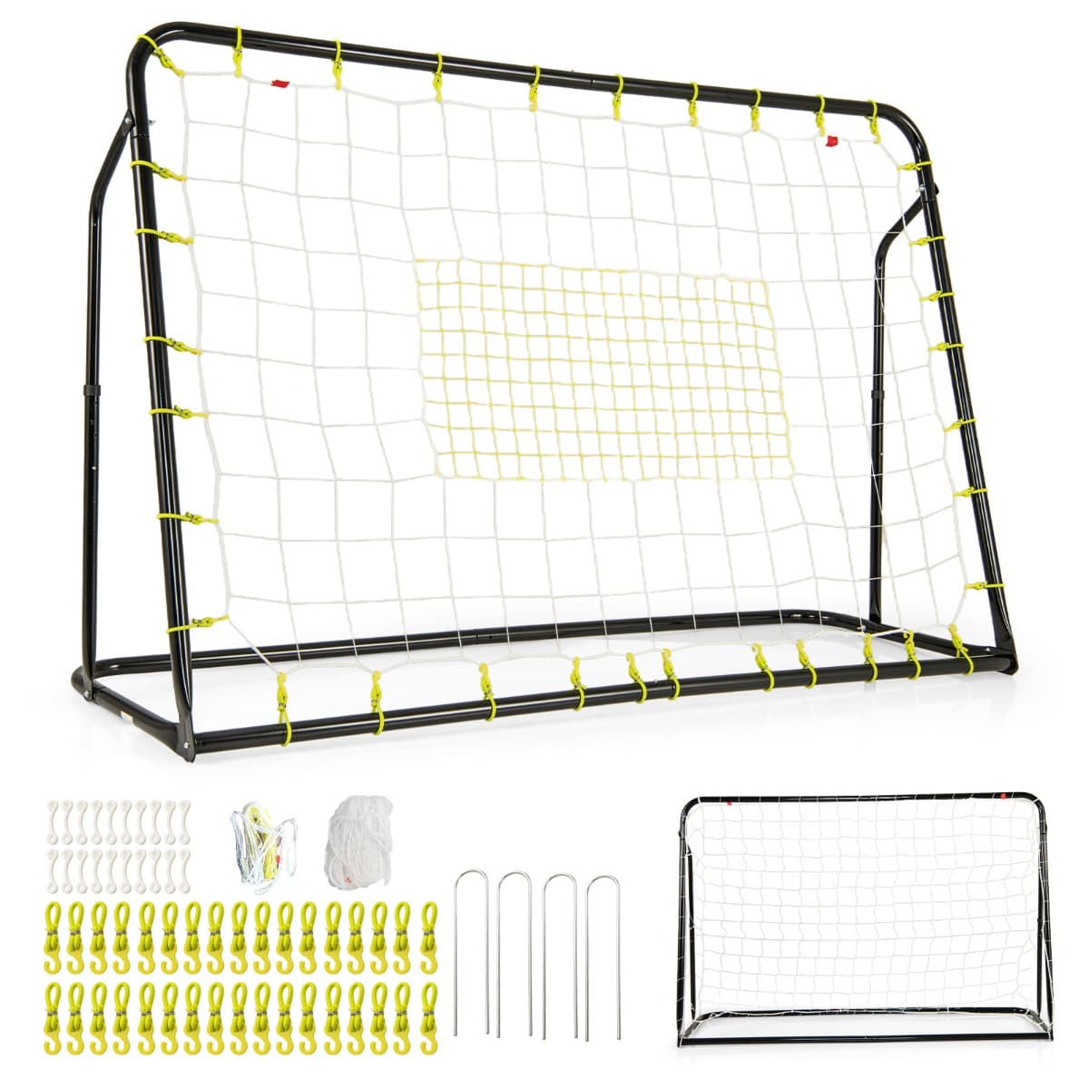 CostwayBut de Football Exterieur 2 en 1 à 187 x 122,5 cm Cage de Foot avec Filet de Rebond Angle Réglable Cadre en Métal pour 6+ Ans Noir