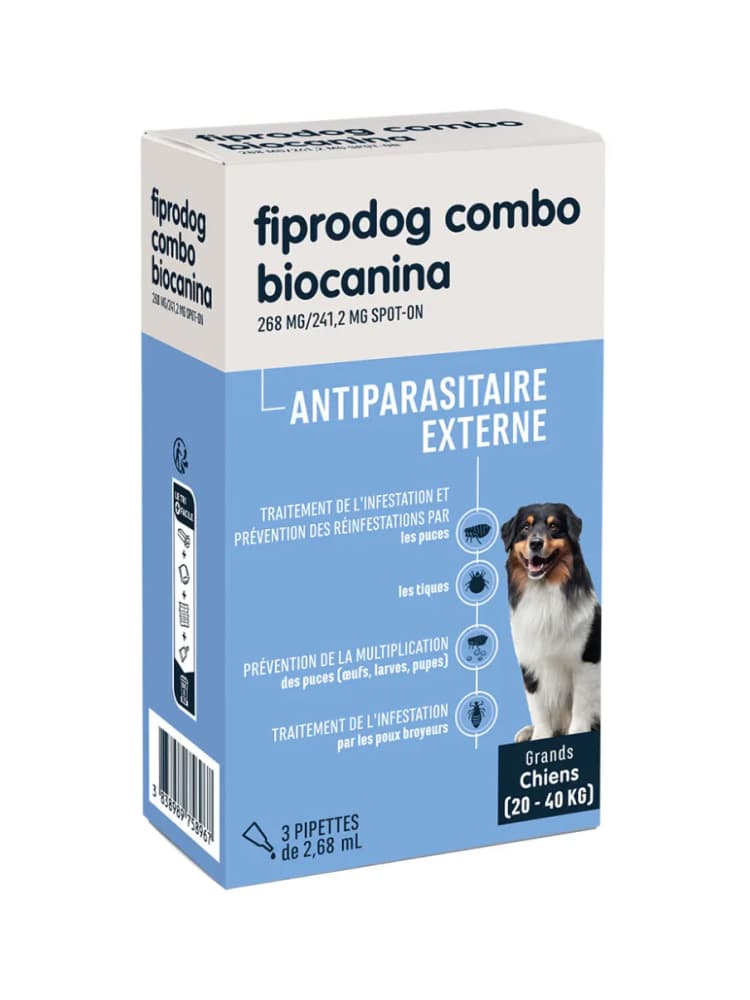 Biocanina Fiprodog Combo Grands Chiens de 20-40 kg 3 Pipettes